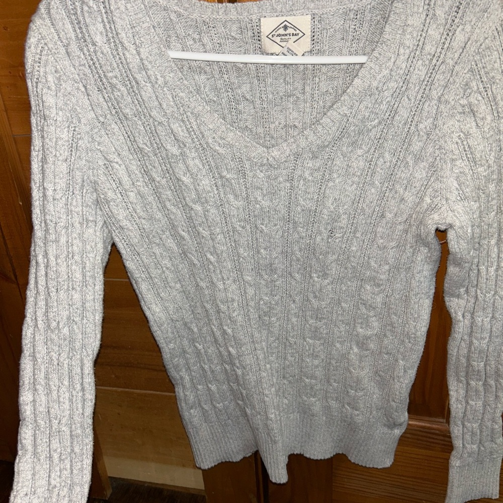 St. John's Bay Gray V-Neck Cable Knit Sweater